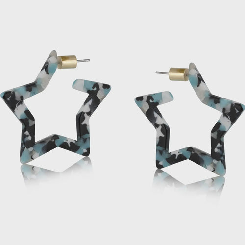 Erica Resin Star Earrings - Blue, Black & White