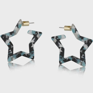 Erica Resin Star Earrings - Blue, Black & White