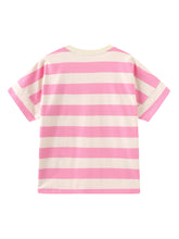 Load image into Gallery viewer, CUBIC Heart Slogan Striped Cotton Tee - Pink &amp; White