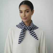 Load image into Gallery viewer, Juliette Striped Wool Blend Triangle Neck Scarf - Navy &amp; Grey