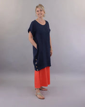 Load image into Gallery viewer, Caterina Coconut Button Linen Dress - Navy