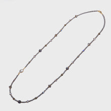 Load image into Gallery viewer, Venus Semi Precious Stone, Crystal &amp; Mother of Pearl Long Beaded Necklace - Gold &amp; Grey