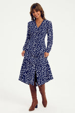 Load image into Gallery viewer, Myla Abstract Print Long Sleeve Midi Dress - Navy &amp; White