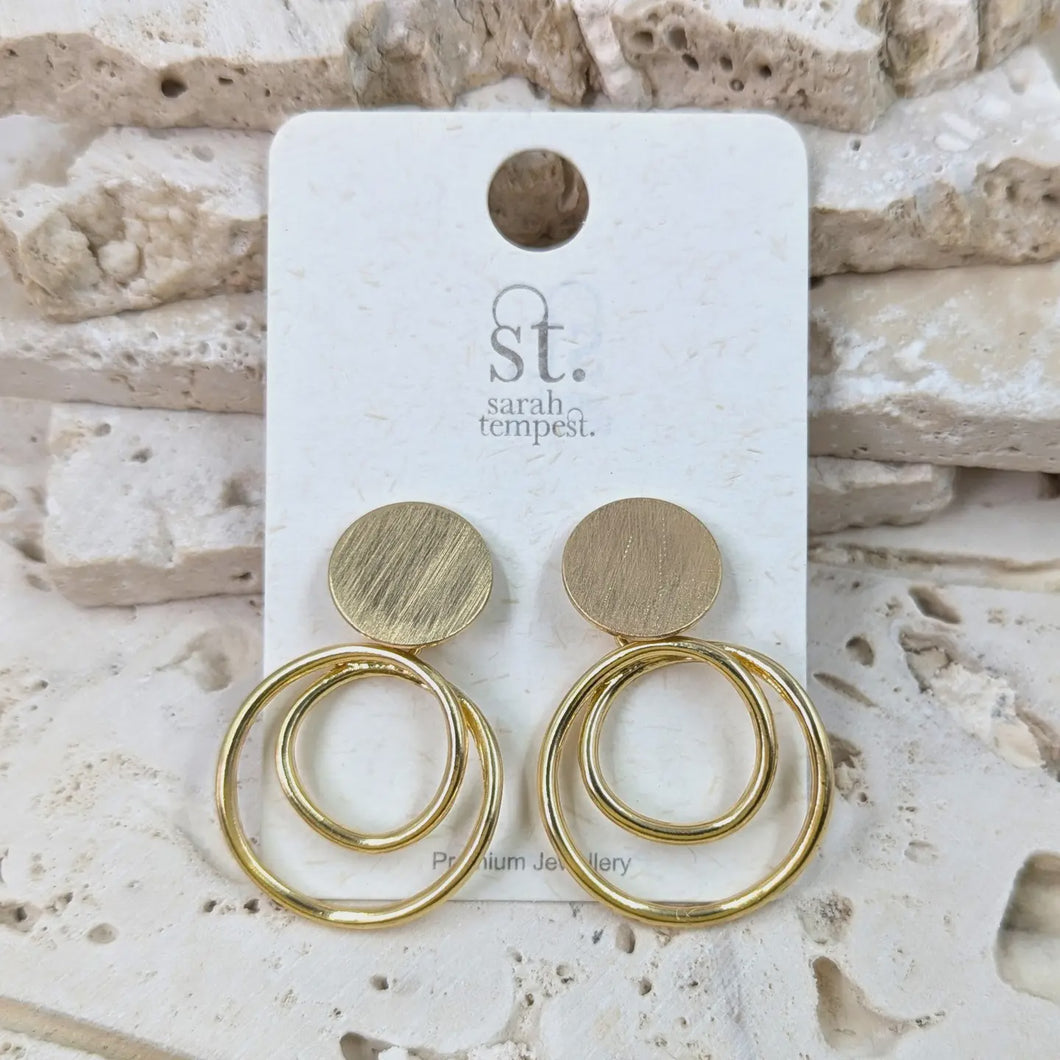 Double Circle Twist Earrings - Gold