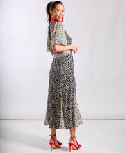 Load image into Gallery viewer, Fayre Animal Print Flutter Sleeve Midi Dress - Black &amp; White
