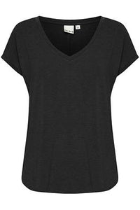 ICHI Rebel Metallic Detail V Neck Tee - Black