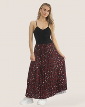 Load image into Gallery viewer, Athena Leopard Print Pleated Skirt - Wine