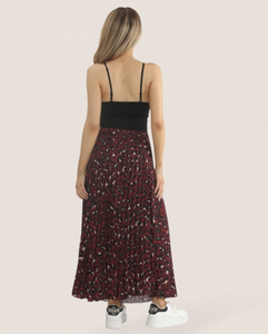 Athena Leopard Print Pleated Skirt - Wine