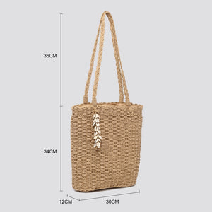 Poppy Hessian Tote Bag with Shell Charm - Camel