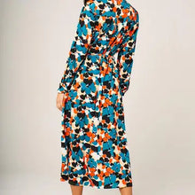 Load image into Gallery viewer, Aria Floral Print Midi Shirt Dress - Teal, Orange &amp; Black