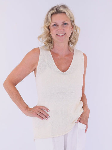 Sofia Cotton Blend Sleeveless Top - Cream