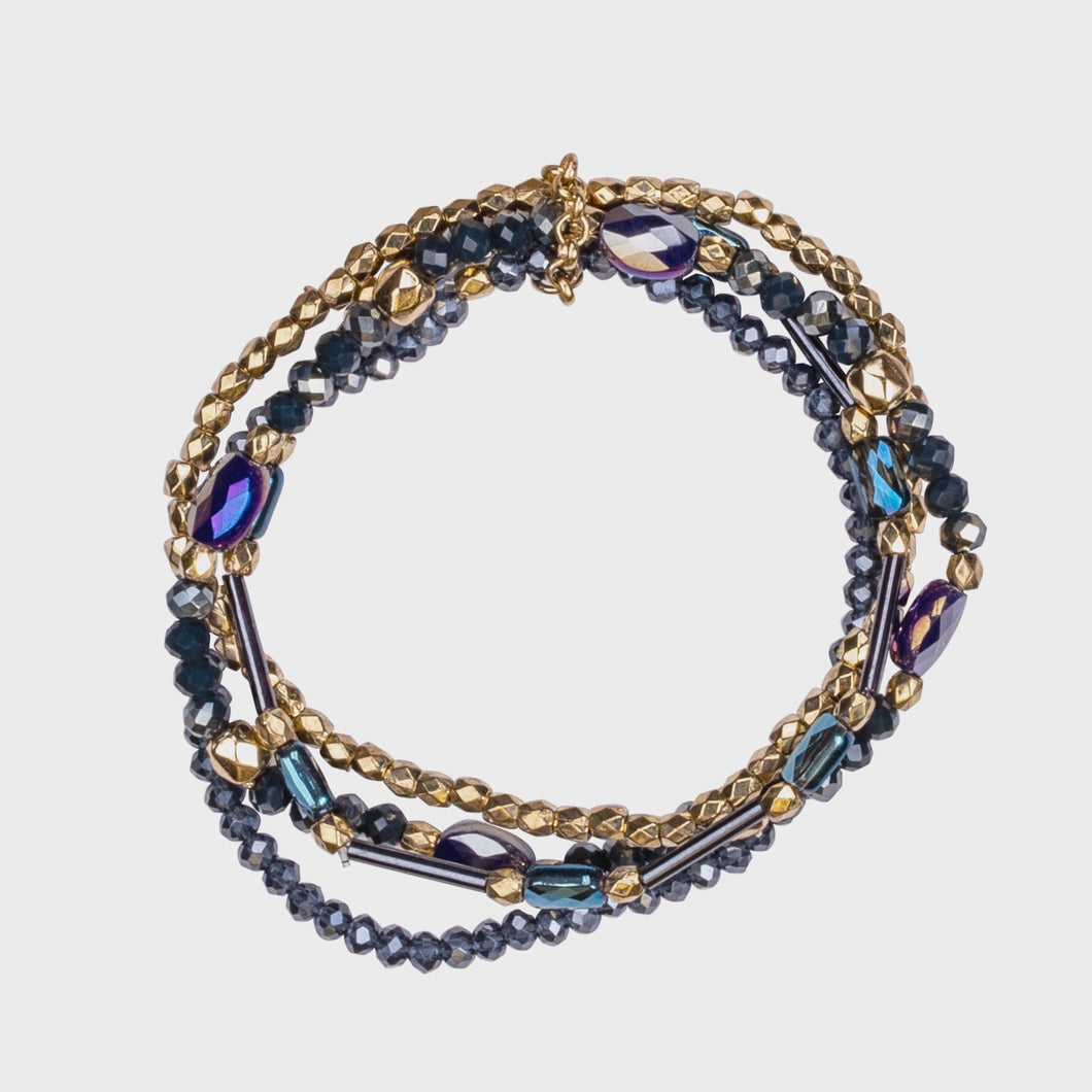 Venus Semi-Precious Stones & Crystal Multi Strand Bracelets - Gold & Blue