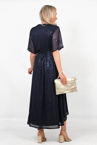 Diana Sequin Wrap Maxi Dress - Navy