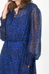 Floella Shirred Shoulder Animal Print Midi Dress