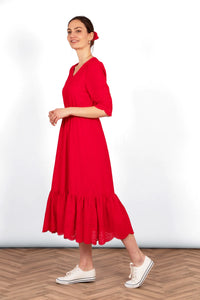 Aurelia Broderie Anglaise Midi Dress - Red