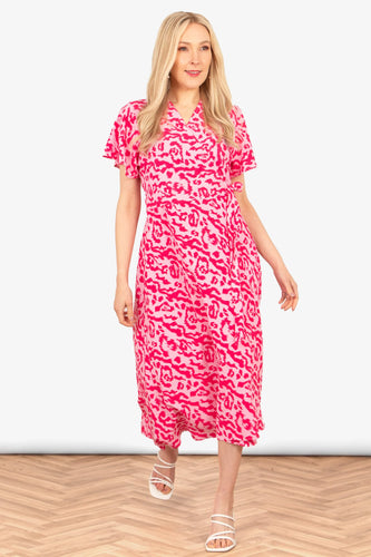 Amara Pink Leopard Print Wrap Dress