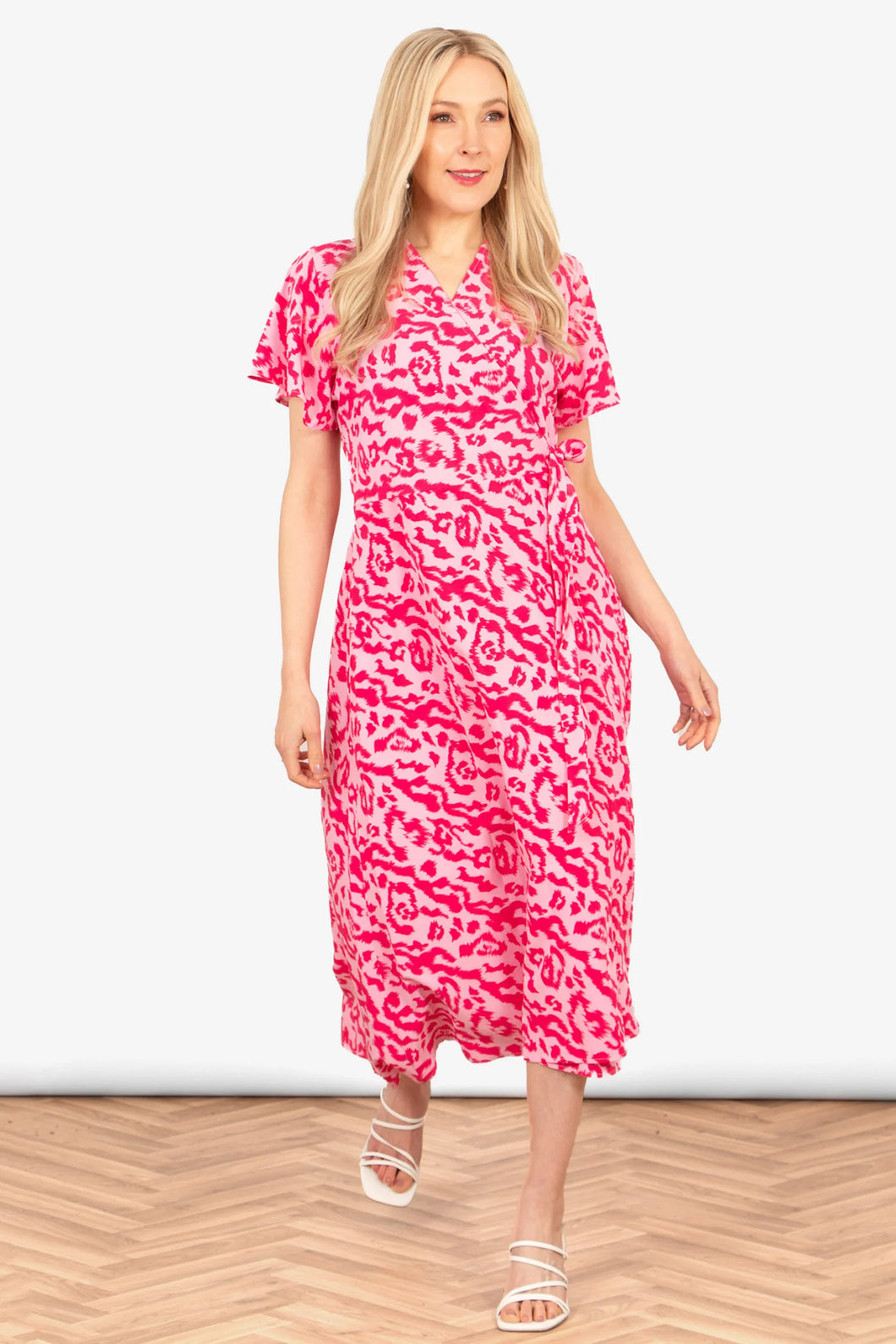 Amara Pink Leopard Print Wrap Dress