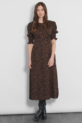 Hazel Animal Print Midi Dress - Brown Leopard