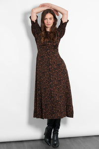Hazel Animal Print Midi Dress - Brown Leopard