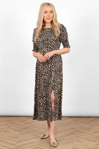 Hazel Leopard Print Midi Dress - Tan