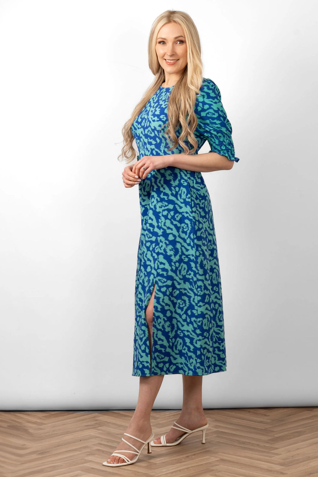 Hazel Leopard Print Midi Dress - Blue