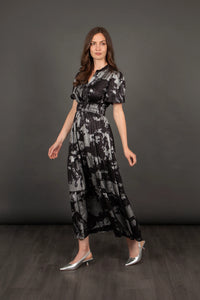 Roxy Tiered Metallic Oil Slick Maxi Dress - Black & Silver