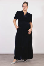 Load image into Gallery viewer, Roxy Tiered Velvet Maxi Dress - Navy
