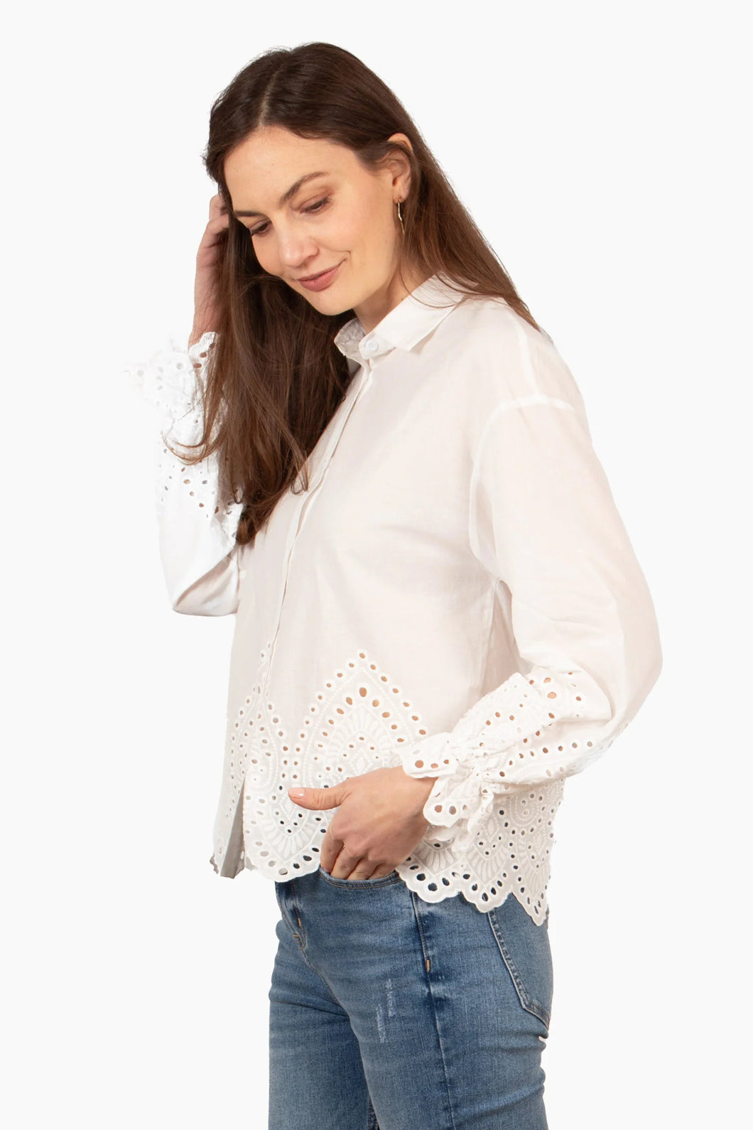 Penny Broderie Anglaise Cotton Shirt - White