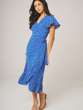 Load image into Gallery viewer, Bryony Ditsy Floral Print Wrap Midi Dress - Blue &amp; White