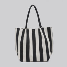 Load image into Gallery viewer, Daphne Stripe Canvas Tote Bag - Black &amp; Stone