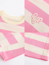 Load image into Gallery viewer, CUBIC Heart Slogan Striped Cotton Tee - Pink &amp; White