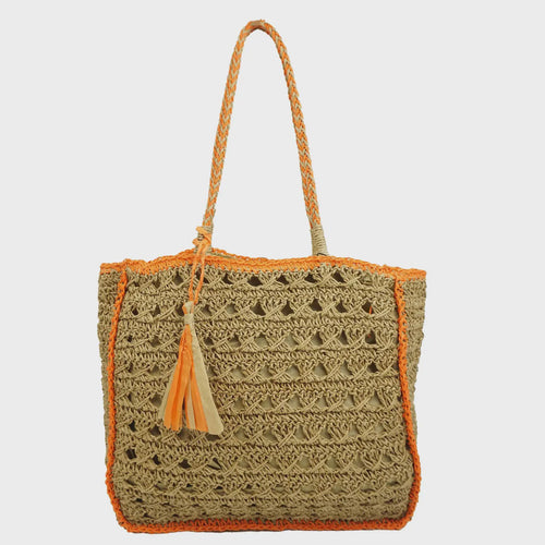 Sylvie Woven Straw Colour Pop Shoulder Bag - Orange