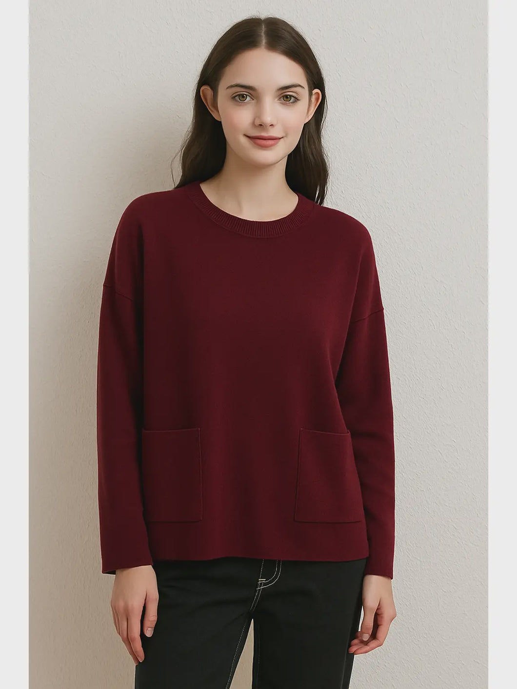 Mable Two Pocket Jumper - Burgundy