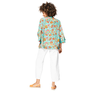 Orphelia Paisley Print Short Kimono Jacket - Mint & Orange