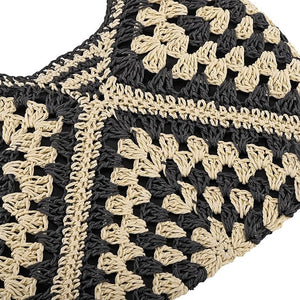 Madeleine Crochet Straw Shoulder Bag - Black