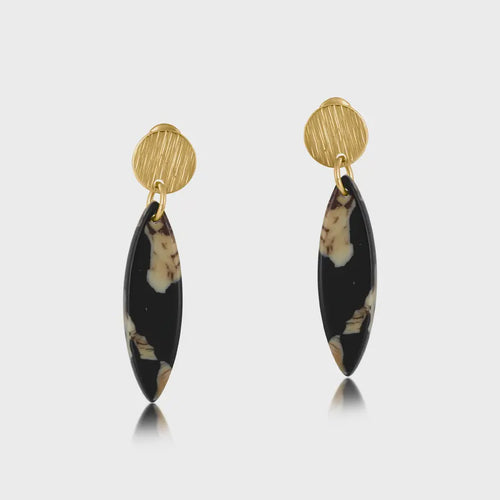 Sophia Resin Leaf Shape Drop Earrings - Black & Tan