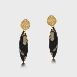 Sophia Resin Leaf Shape Drop Earrings - Black & Tan