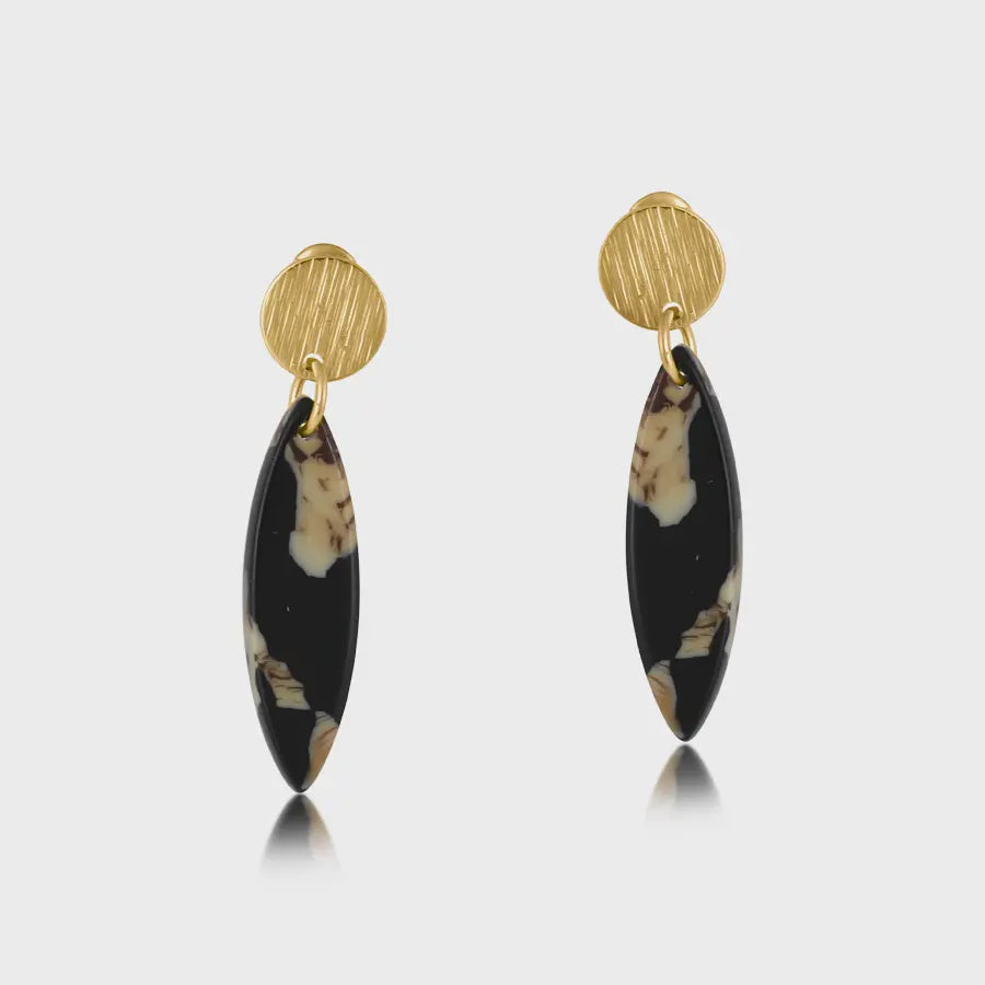 Sophia Resin Leaf Shape Drop Earrings - Black & Tan