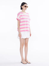 Load image into Gallery viewer, CUBIC Heart Slogan Striped Cotton Tee - Pink &amp; White