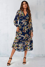 Load image into Gallery viewer, Azalea Floral Print Lace Trim Midi Dress - Navy