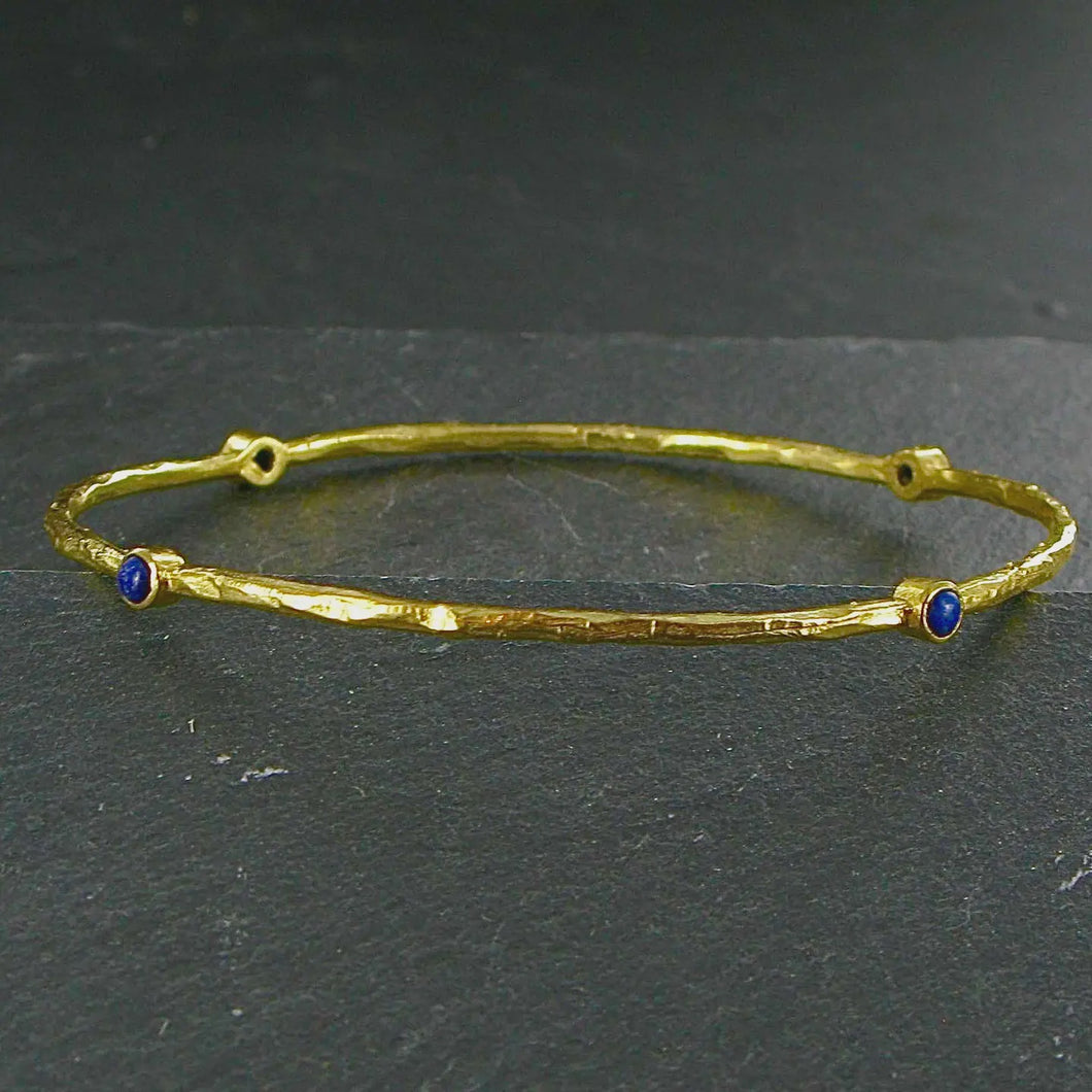 Semi Precious Stone Gold Plated Bangle - Lapis Lazuli