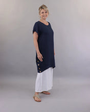 Load image into Gallery viewer, Caterina Coconut Button Linen Dress - Navy