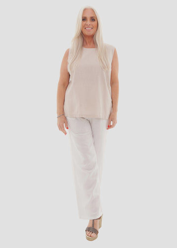 Cathy Linen Blend Sleeveless Top - Stone