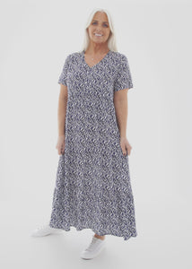 Gisele Abstract Print Tiered Midi Dress - Navy