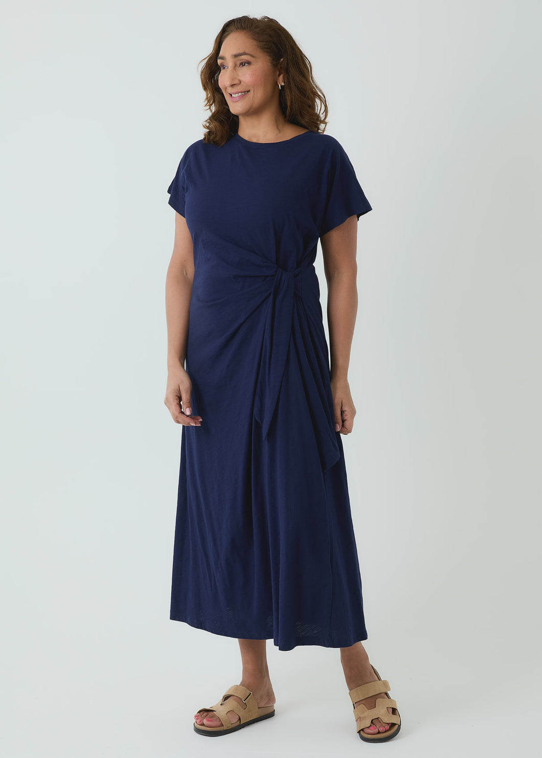 Tessa Cotton Jersey Knit Front Maxi Dress - Navy