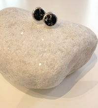 Load image into Gallery viewer, Round Marble Effect Stone Stud Earrings - Silver &amp; Black