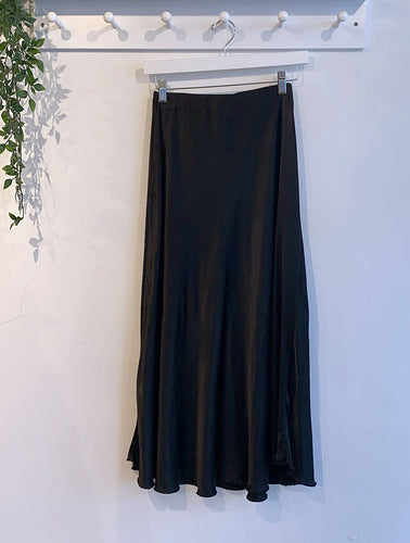 Adelphi Satin Slip Midi Skirt - Black