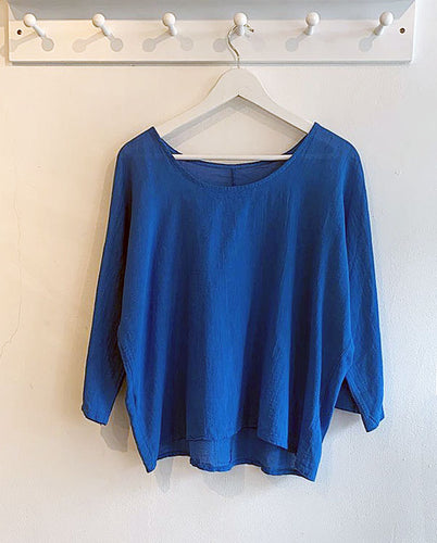 Amber Linen & Cotton Blend Top - Cobalt