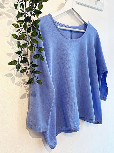 Amber Linen & Cotton Blend Top - Cornflower Blue