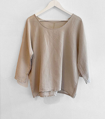 Amber Linen & Cotton Blend Top - Stone